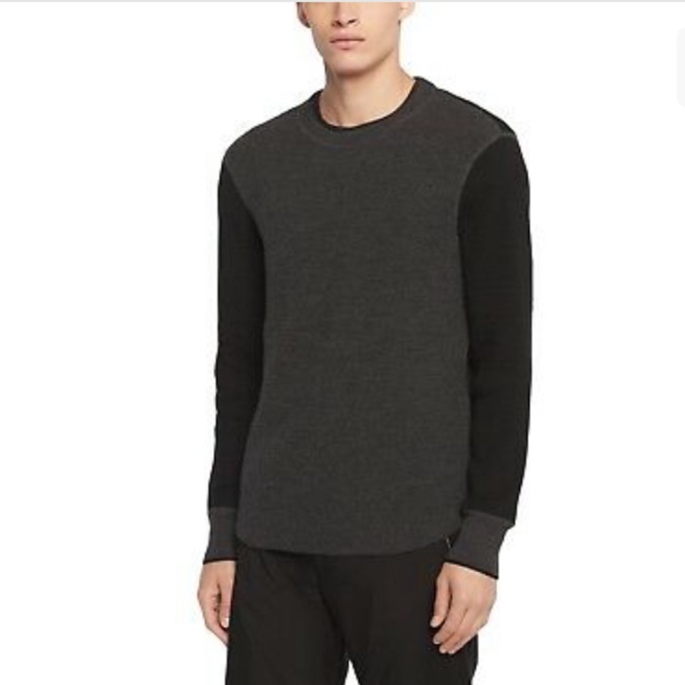 Rag & Bone‎ Gray/Black Merino Wool Blend Knitted Color Block CrewNeck Sweater M